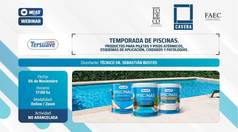 Webinar TERSUAVE – Temporadas de piscinas. Productos para piletas y pisos atérmicos, esquemas de aplicación, cuidados y patologías.⁣